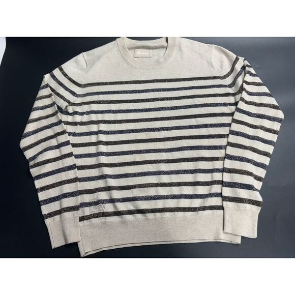 Zadig & Voltaire NWT Life We Stripes Metallic Shimmer Sweater In Ecru Small $298 - Picture 1 of 7